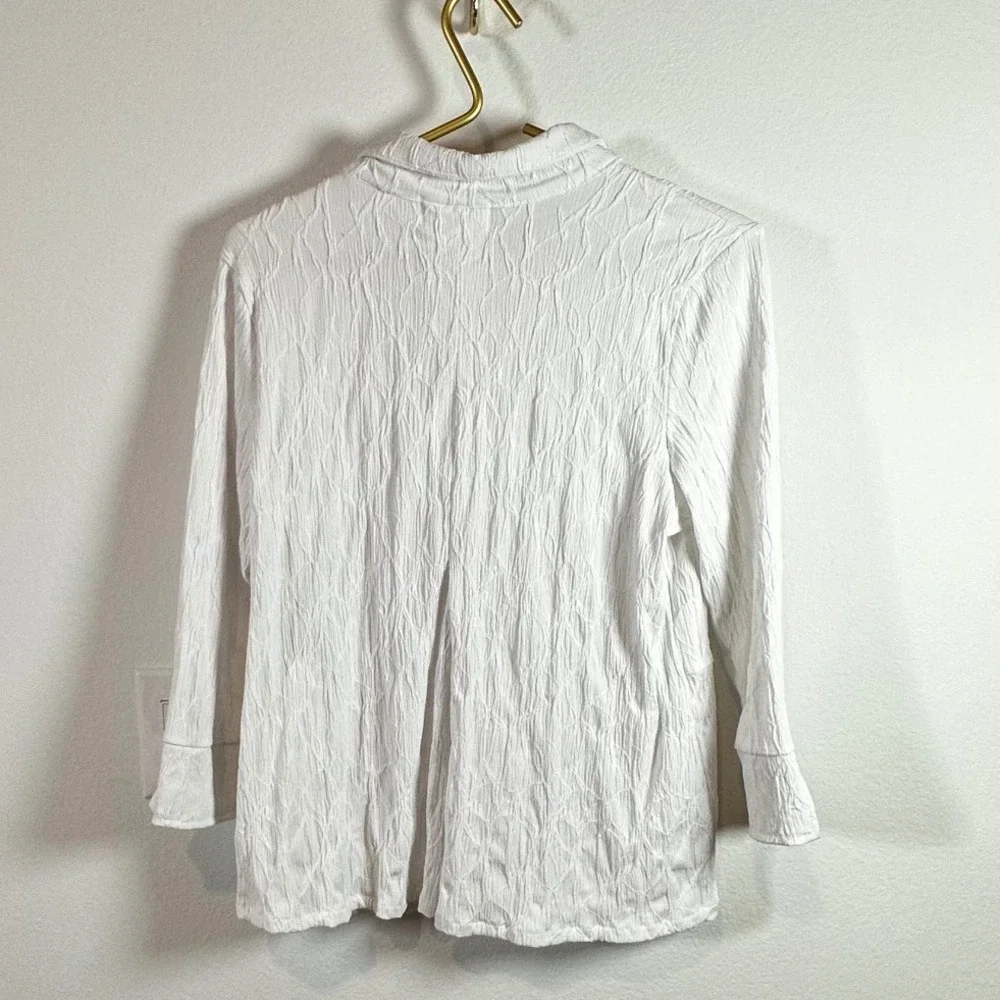 Peck & Peck Soft Luxury Tailored White Textured Crinkle Button Peplum Vintage S - Picture 2 of 8